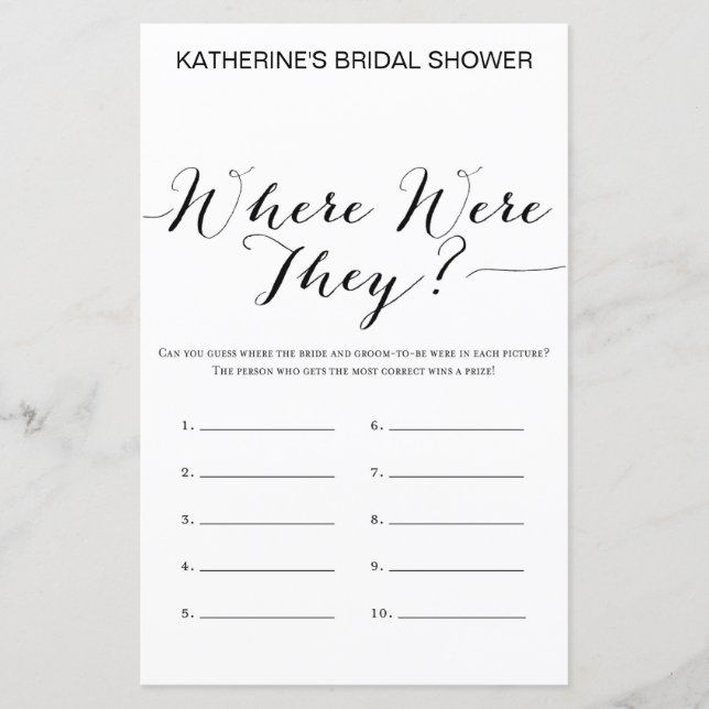 White Background Bridal Shower Game PRINTED (Front)