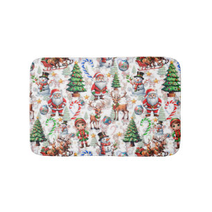 White Background Christmas Decorative Pattern Bath Mat