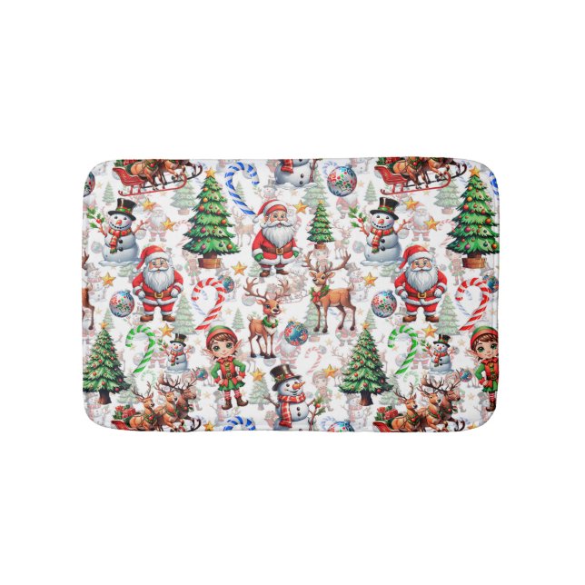 White Background Christmas Decorative Pattern Bath Mat (Front)