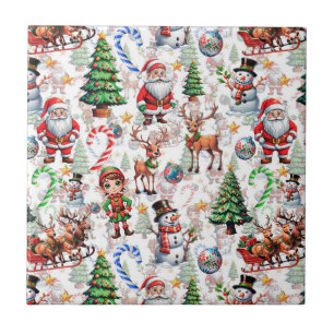 White Background Christmas Decorative Pattern Ceramic Tile