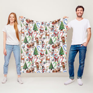 White Background Christmas Decorative Pattern Fleece Blanket