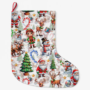 White Background Christmas Decorative Pattern Large Christmas Stocking
