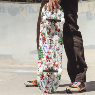 White Background Christmas Decorative Pattern Skateboard