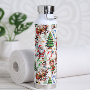 White Background Christmas Decorative Pattern Water Bottle