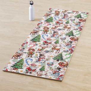 White Background Christmas Decorative Pattern Yoga Mat