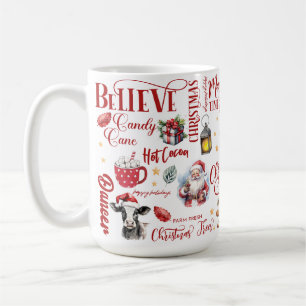 White Background Collage with Cows & Cocoa Coffee Mug