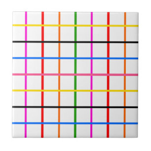 White Background Colourful Windowpane Plaid Design Ceramic Tile
