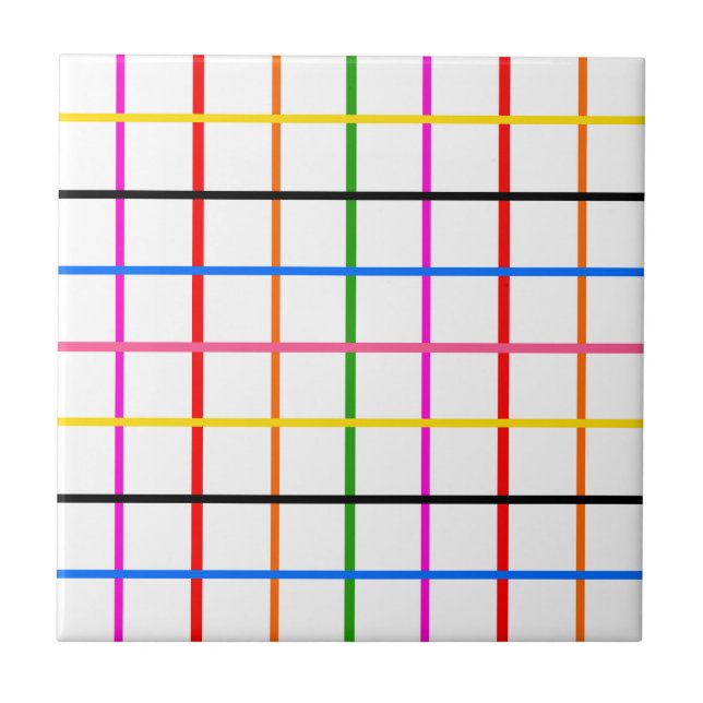 White Background Colourful Windowpane Plaid Design Ceramic Tile (Front)