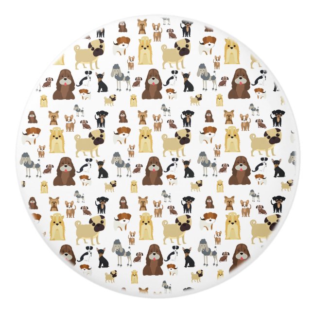 white background dogs pattern. ceramic knob (Front)