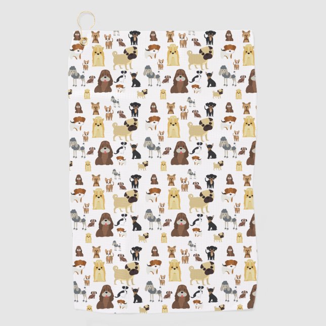 white background dogs pattern golf towel (Front)