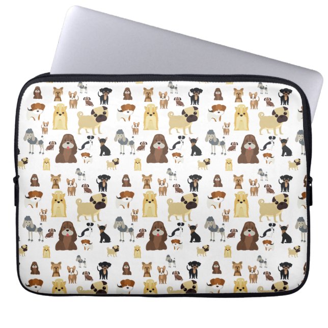 white background dogs pattern. laptop sleeve (Front)