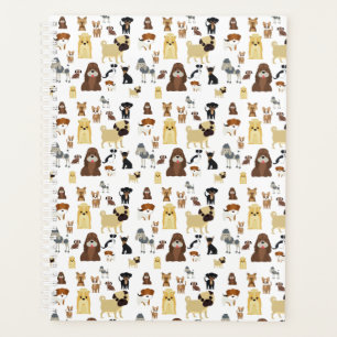 white background dogs pattern planner