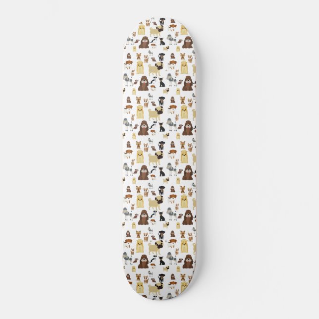 white background dogs pattern skateboard (Front)