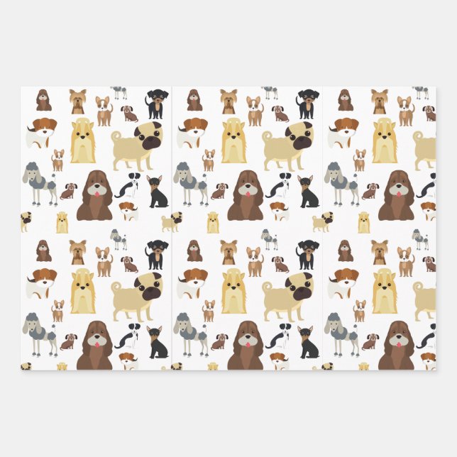white background dogs pattern wrapping paper sheet (Front)