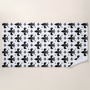 White Background Fleur-de-lis Pattern Design Beach Towel