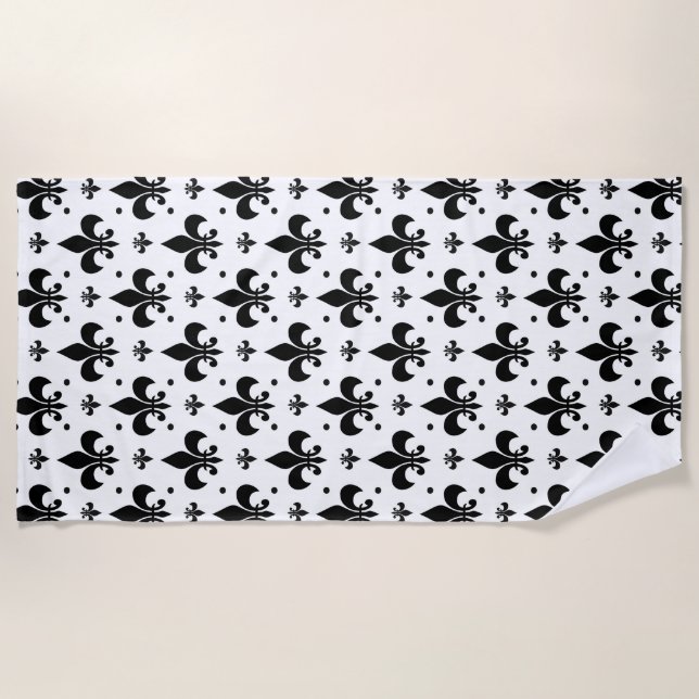 White Background Fleur-de-lis Pattern Design  Beach Towel (Front)