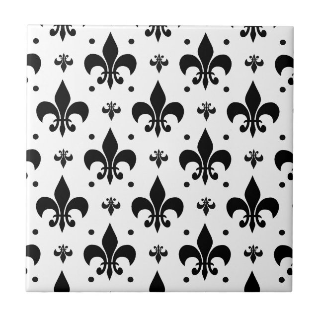 White Background Fleur-de-lis Pattern Design  Ceramic Tile (Front)