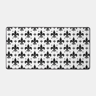 White Background Fleur-de-lis Pattern Design Desk Mat