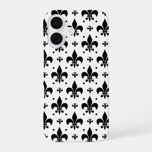White Background Fleur-de-lis Pattern Design  iPhone 16 Case (Back)