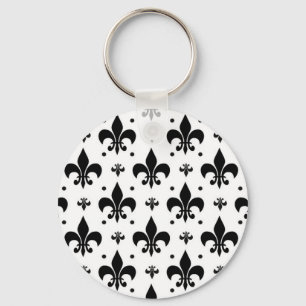 White Background Fleur-de-lis Pattern Design  Key Ring