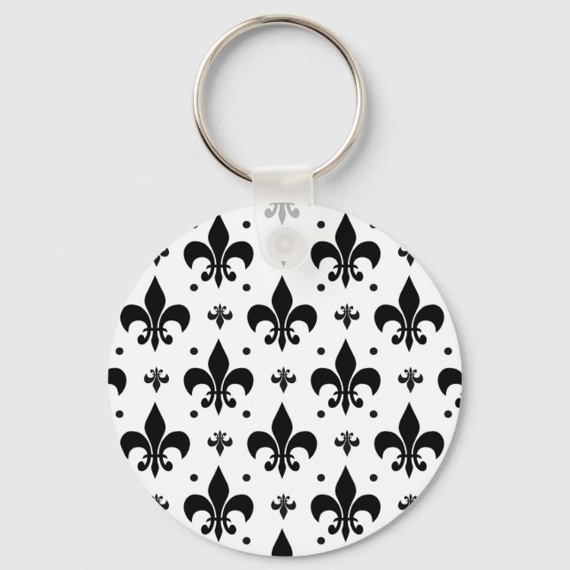 White Background Fleur-de-lis Pattern Design  Key Ring (Front)