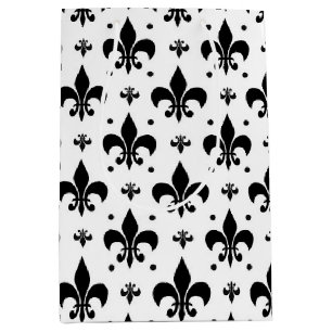 White Background Fleur-de-lis Pattern Design Medium Gift Bag