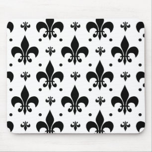 White Background Fleur-de-lis Pattern Design Mouse Pad