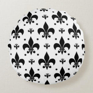 White Background Fleur-de-lis Pattern Design Round Cushion