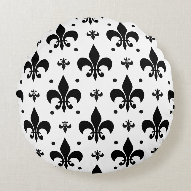 White Background Fleur-de-lis Pattern Design  Round Cushion (Front)