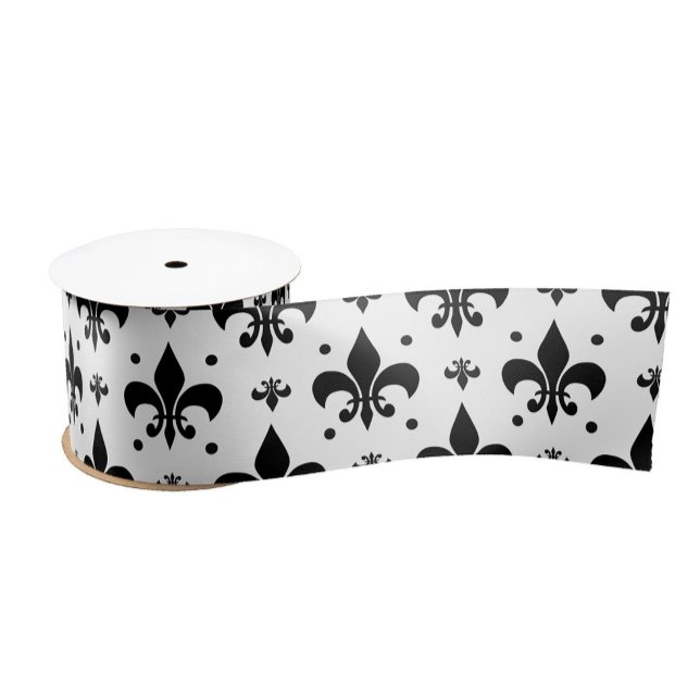 White Background Fleur-de-lis Pattern Design  Satin Ribbon (Creator Uploaded)