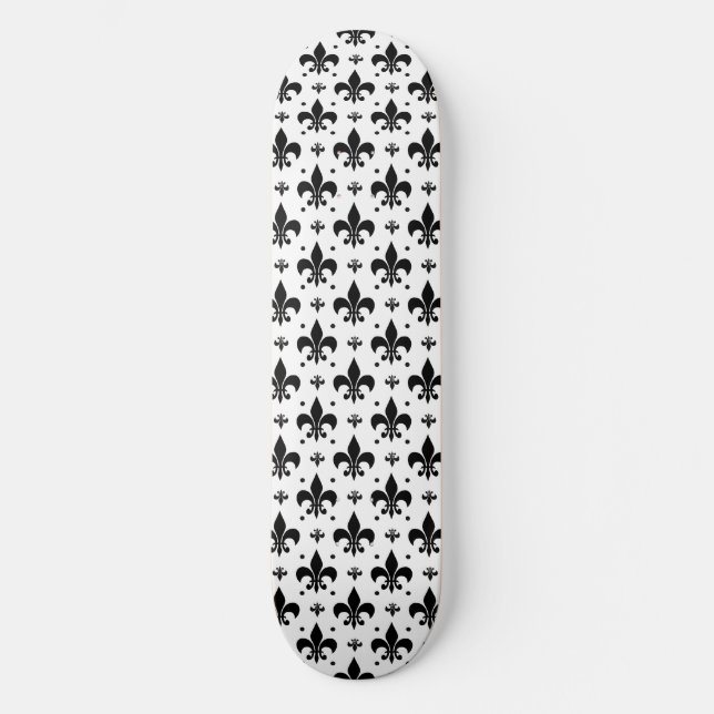 White Background Fleur-de-lis Pattern Design  Skateboard (Front)