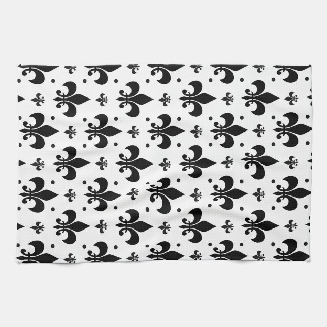 White Background Fleur-de-lis Pattern Design  Tea Towel (Horizontal)