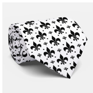 White Background Fleur-de-lis Pattern Design Tie