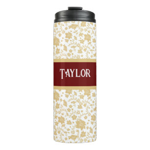 White Background Gold Floral Thermal Tumbler