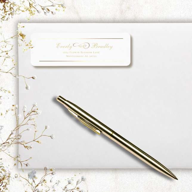 White Background Gold Script Elegant Address Return Address Label (Creator Uploaded)