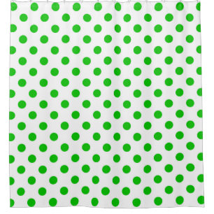 White Background Green Polka Dots Shower Curtain