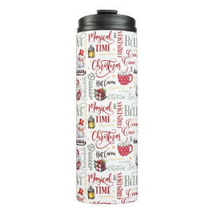  White Background Holiday Pattern with Text & Icon Thermal Tumbler