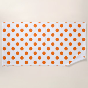 White Background Orange Polka Dots Beach Towel