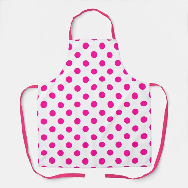 White Background Pink Polka Dots Apron (Front)