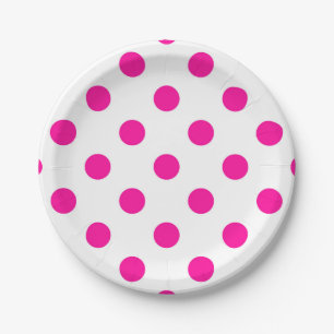 White Background Pink Polka Dots Paper Plate