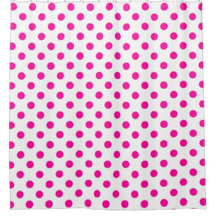 White Background Pink Polka Dots Shower Curtain