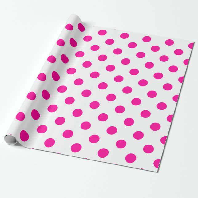 White Background Pink Polka Dots Wrapping Paper (Unrolled)