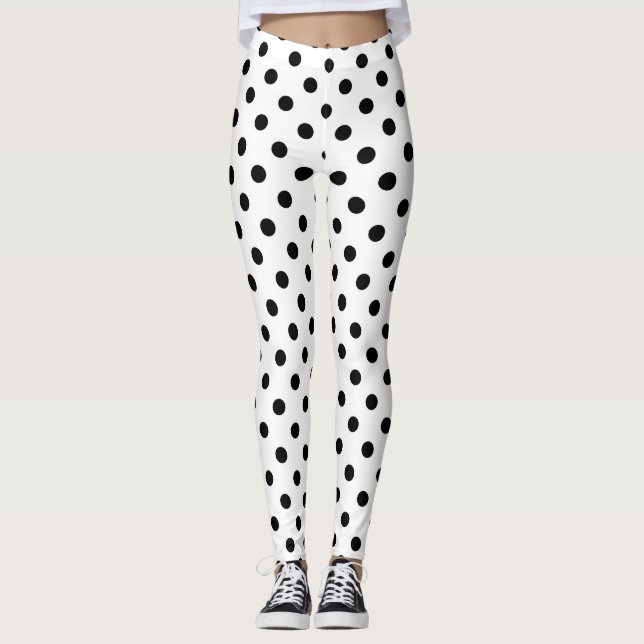 White Background Polka Dots Design Leggings (Front)