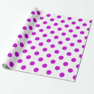 White Background Purple Polka Dots Wrapping Paper
