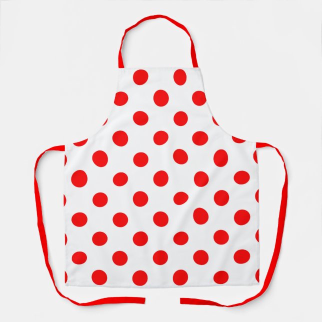 White Background Red Polka Dots Apron (Front)
