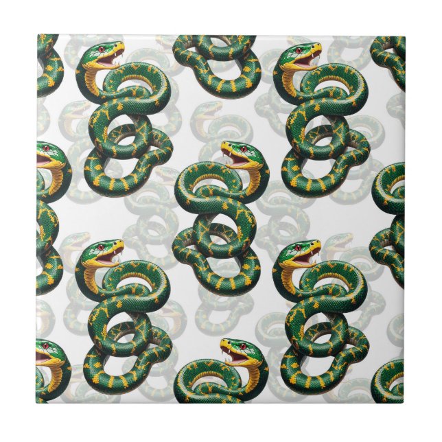 White Background Snake Pattern Design  Ceramic Tile (Front)