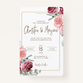 white background wedding invitation  ID badge