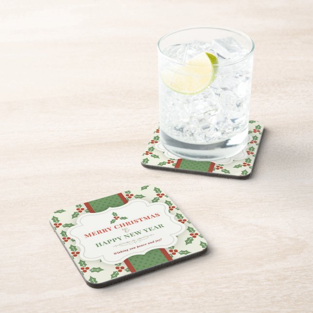 White Background with Mistletoe and Message Coaster (Right Side)