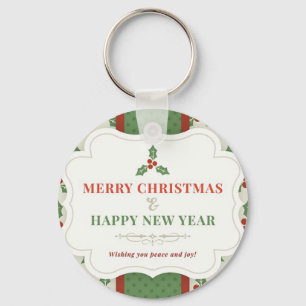 White Background with Mistletoe and Message Key Ring