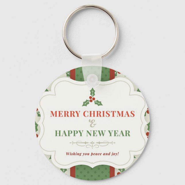 White Background with Mistletoe and Message Key Ring (Front)